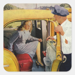 Sticker Carré Entreprise Vintage, Femme Passagère Conducteur de