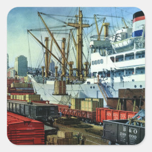 Sticker Carré Entreprise Vintage, Transport de navires de charge