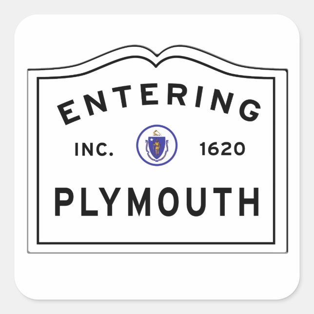 Sticker Carré Entrer dans la ville de PLYMOUTH mA (Devant)