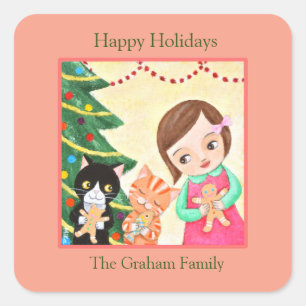 Sticker Carré Enveloppe cadeau de vacances Noël Envoi postal Nom