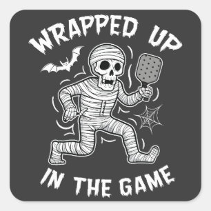 Sticker Carré Enveloppé dans le jeu pickleball Halloween