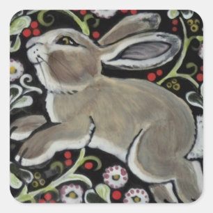 Sticker Carré Enveloppe de cadeau grise de Noël de lapin de