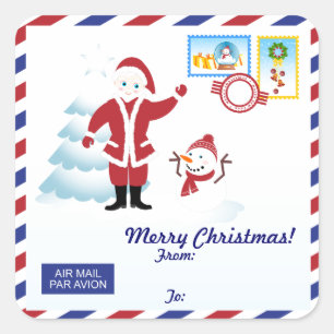 Sticker Carré Enveloppe de courrier d'escargot de Noël