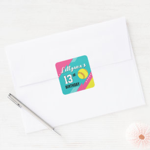 Sticker Carré Enveloppe de fête d'anniversaire rose sarcelle jau