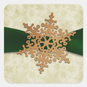 Sticker Carré enveloppe de flocons de neige vert rustique