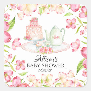 Sticker Carré Enveloppe de la fête de thé pour bébé rose pâle