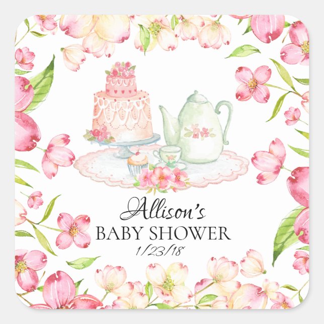 Sticker Carré Enveloppe de la fête de thé pour bébé rose pâle (Devant)