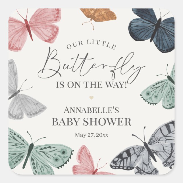 Sticker Carré Enveloppe de l'Invitation Baby shower Boho Butterf (Devant)