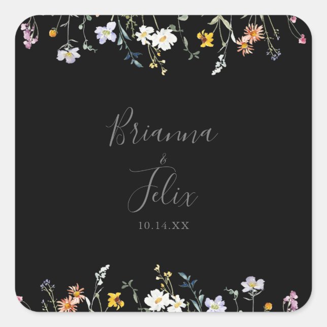 Sticker Carré Enveloppe de Mariage floral multicolore sauvage (Devant)