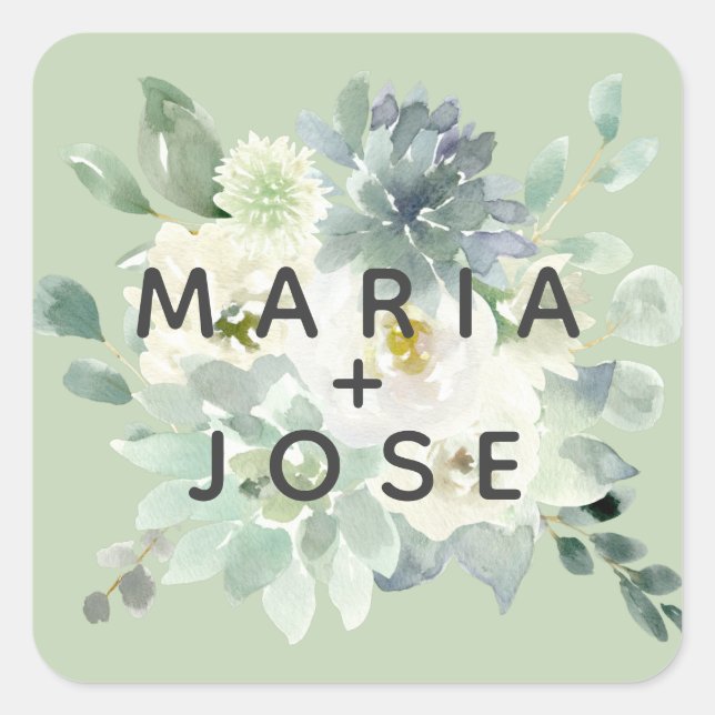 Sticker Carré Enveloppe Mariage de verdure Succulente (Devant)