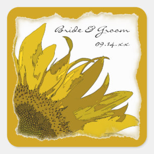 Sticker Carré Enveloppe Mariage du coin du tournesol