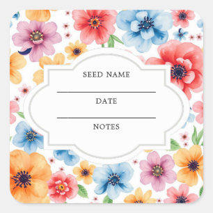 Sticker Carré Enveloppe motif de semence de fleurs d'aquarelle