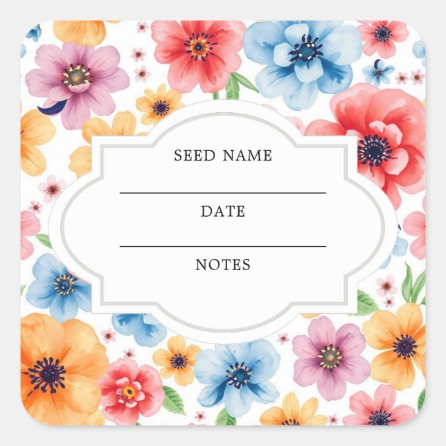 Sticker Carré Enveloppe motif de semence de fleurs d'aquarelle (Devant)
