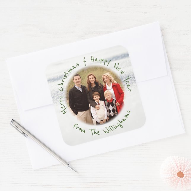 Sticker Carré Enveloppe photo de Noël Sceau Salutation personnal (Enveloppe)