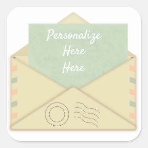 Sticker Carré Enveloppe vintage et faire-part lettre