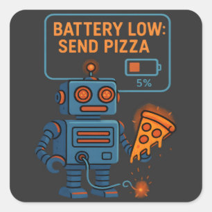 Sticker Carré Envoyer Robot Pizza Batterie 5% Jeux Nourriture Dr