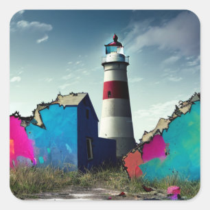 Sticker Carré Épave colorée de plage abandonnée