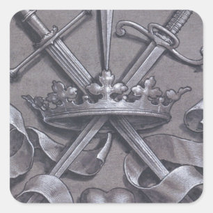 Sticker Carré Épées Couronne et coeur
