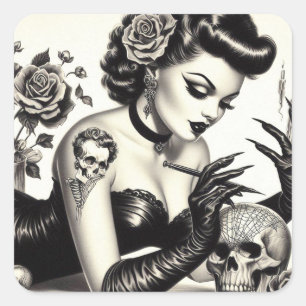 Sticker Carré Épingle de goth tatoué rétro
