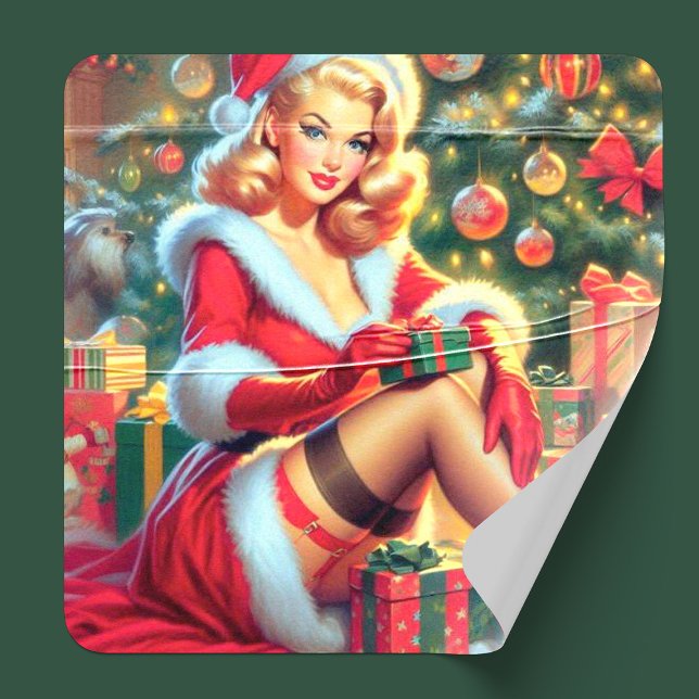 Sticker Carré Épingle de Noël Vintage (Créateur téléchargé)