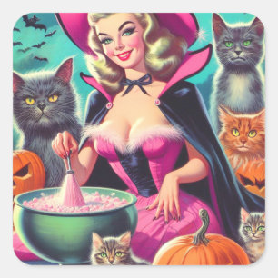 Sticker Carré Épingle de sorcière d'Halloween