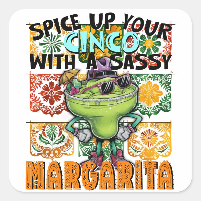 Sticker Carré Épinglez votre Cinco, Sassy Margarita, Cocktail (Devant)