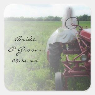 Sticker Carré Épouse sur le Mariage campagnard de tracteur agric