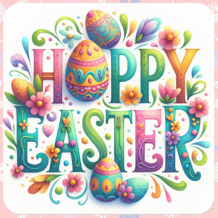 Sticker Carré Époux OEufs de Pâques Feuille colorée des autocoll