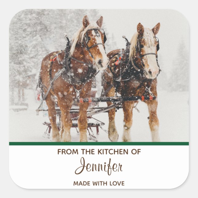 Sticker Carré Équipe de Belgique de cheval Wintery Christmas Sce (Devant)