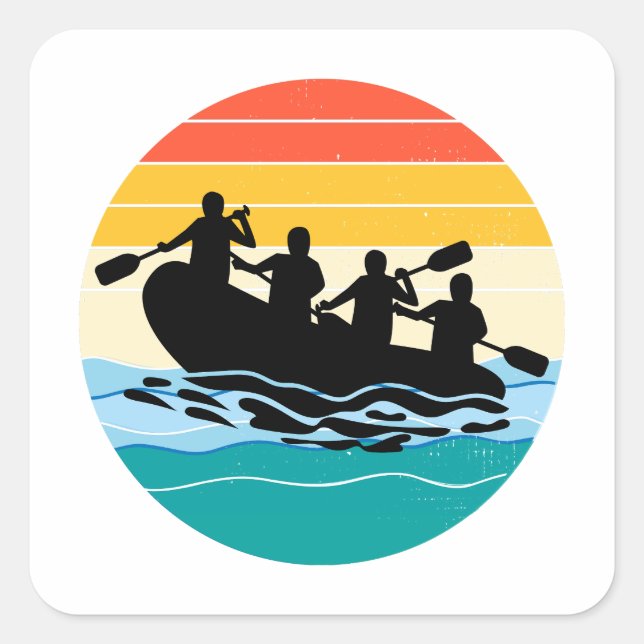 Sticker Carré Équipe de rafting Raft White Water Rafter Paddle R (Devant)