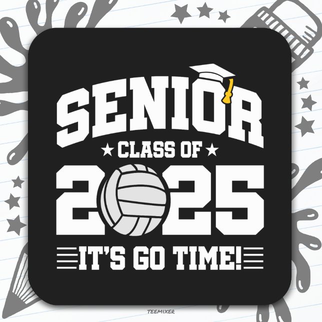Sticker Carré Équipe de volleyball Classe 2025 Graduation Senior (Créateur téléchargé)