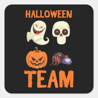 Sticker Carré Équipe d'Halloween Squelette Citrouille Ghost Spid