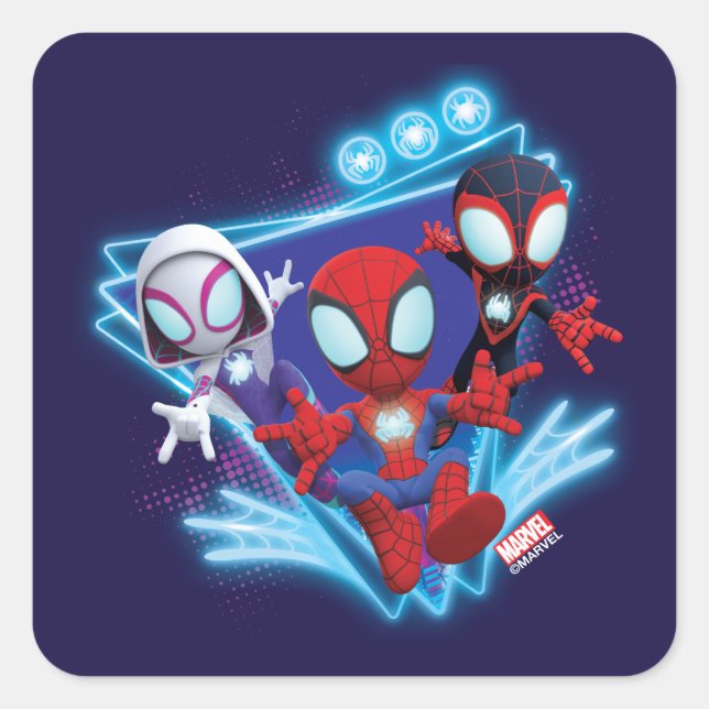 Sticker Carré Équipe Spidey Triangle Lumière Toiles Graphique Lu (Devant)