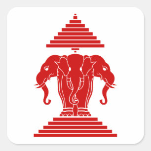 Sticker Carré Erawan Trois éléphant en tête Lao / Laos Drapeau