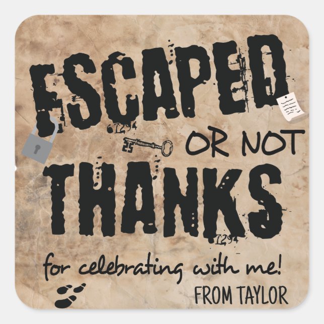 Sticker Carré Escape Room Anniversaire Merci de fête (Devant)