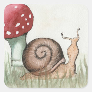 Sticker Carré Escargot et champignon