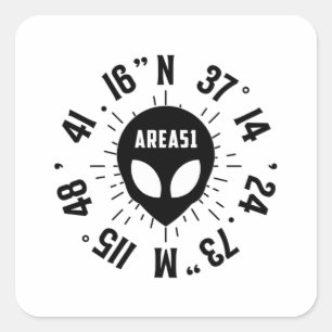 Sticker Carré Espace Alien 51 Tête Ufo Aliens Space Fun Idée Cad