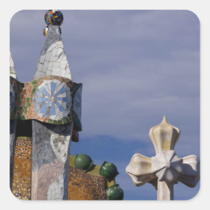 Sticker Carré Espagne, Catalogne, Barcelone. Casa Batllo (1906).