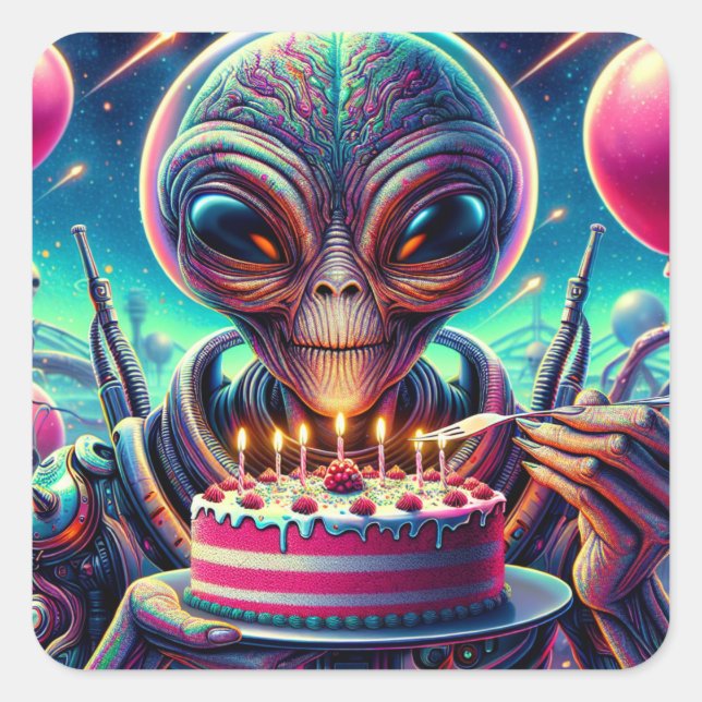 Sticker Carré Espoir que votre anniversaire soit hors de ce mond (Devant)