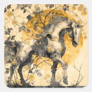Sticker Carré Esprit Botanique Vintage Cheval Blanc Floral Vigne