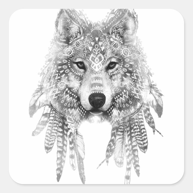 Sticker Carré Esprit de loup tribal (Devant)