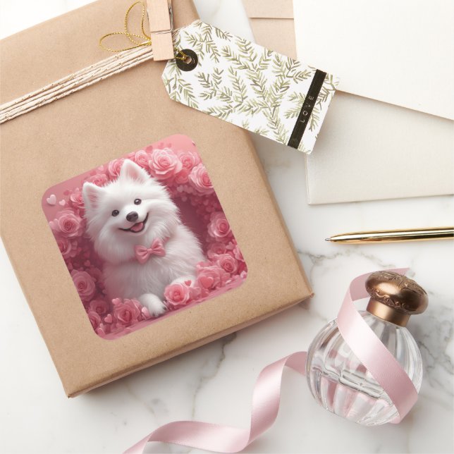 Sticker Carré Esquimau américain avec Rose - Saint Valentin (Cadeaux)