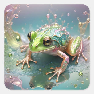Sticker Carré "Essence d'émeraude : Grenouille verte en art frac