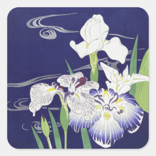 Sticker Carré Estampe d'art Iris japonais vintage de Kogyo Tsuki