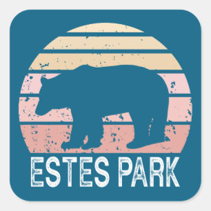 Sticker Carré Estes Park Colorado Ours Rétro