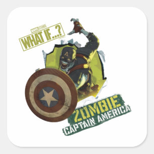 Sticker Carré Et si…?   Captain America zombie dévastant tout