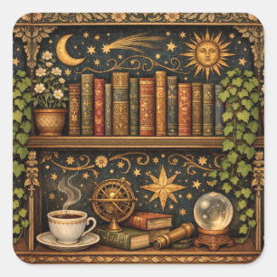 Sticker Carré Étagère de livres rétro amoureux des livres étoile