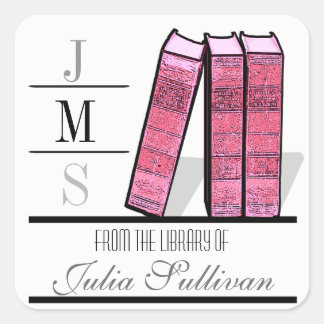 Sticker Carré Étagère livre vintage rose