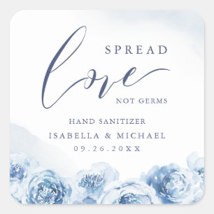 Sticker Carré Etaler l'amour main Sanitizer bleu Mariage floral
