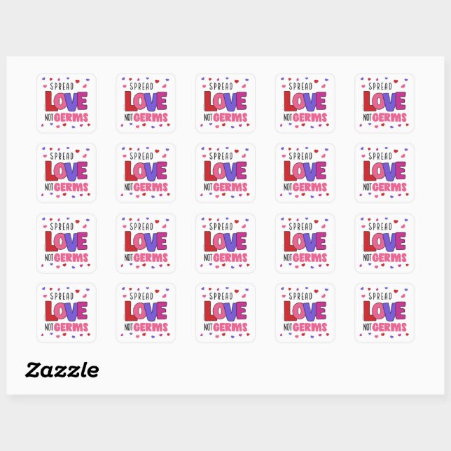 Sticker Carré Étaler l'amour non Germes Valentines Sanitizer à l (Feuille)